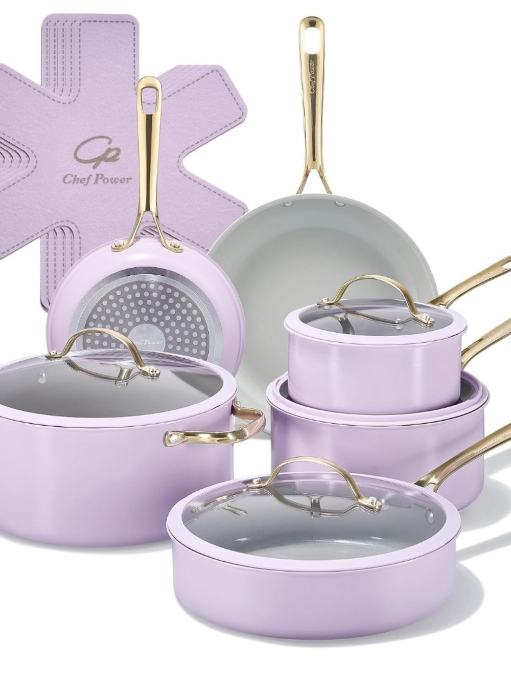 Chef Power 15pc Ceramic Nonstick Cookware Set Purple Induction Oven Safe